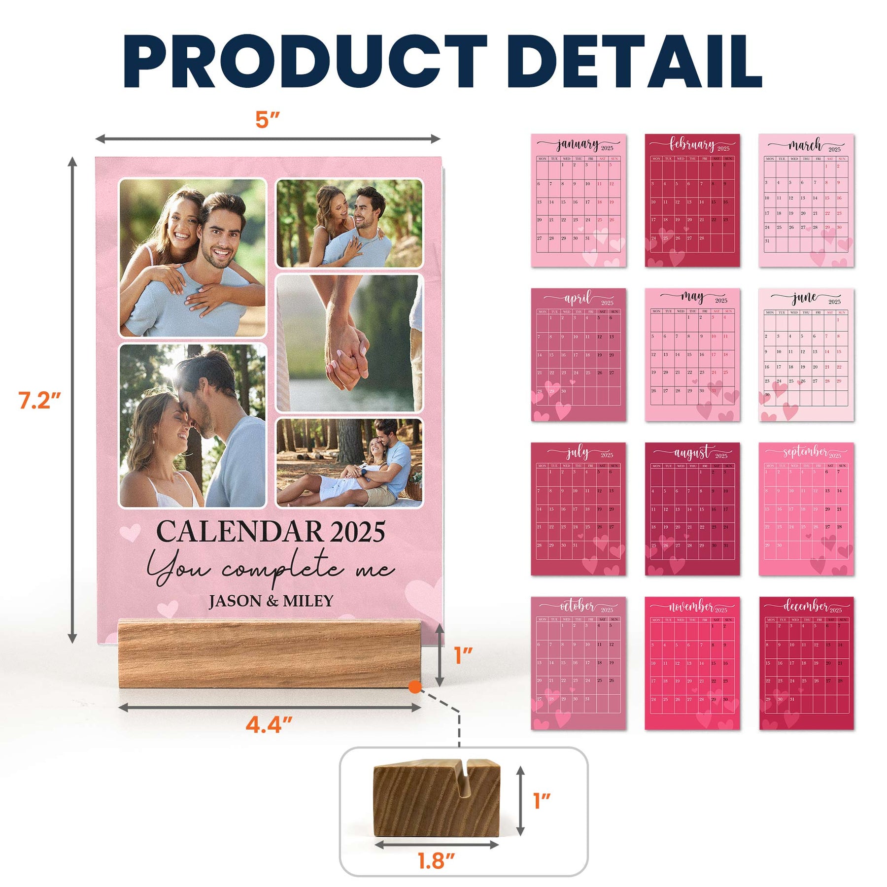 You Complete Me Couple Love - Personalized Photo Easel Calendar