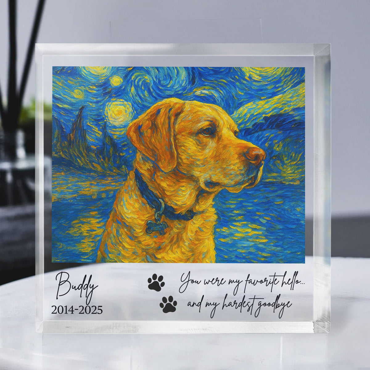 Favorite Hello & Hardest Goodbye Loss Of Pet Van Gogh Art - Personalized Acrylic Photo Plaque
