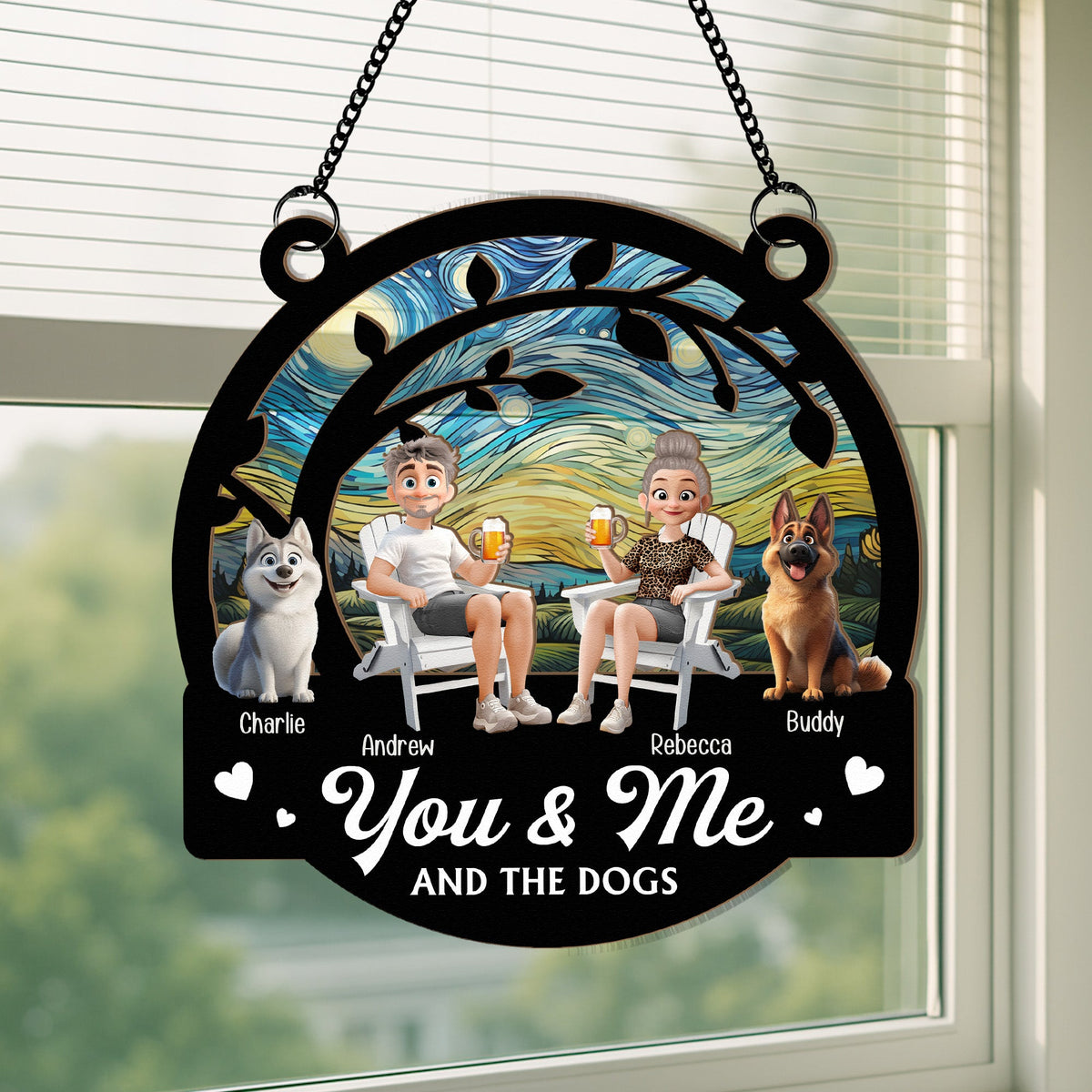 You, Me & The Dogs - Personalized Window Hanging Suncatcher Ornament