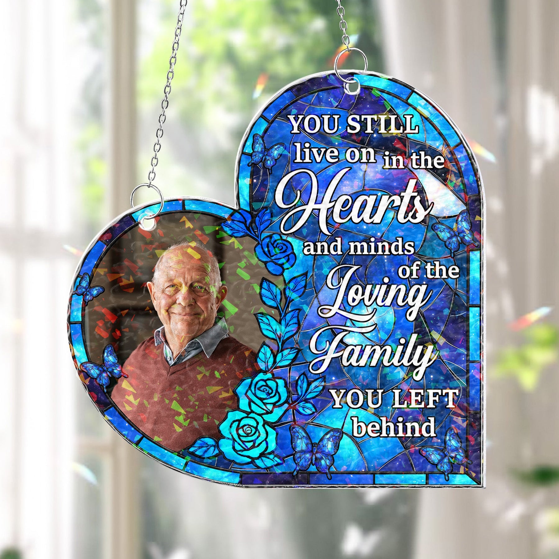 You Still Live On In The Hearts - Personalized Photo Window Corner Suncatcher