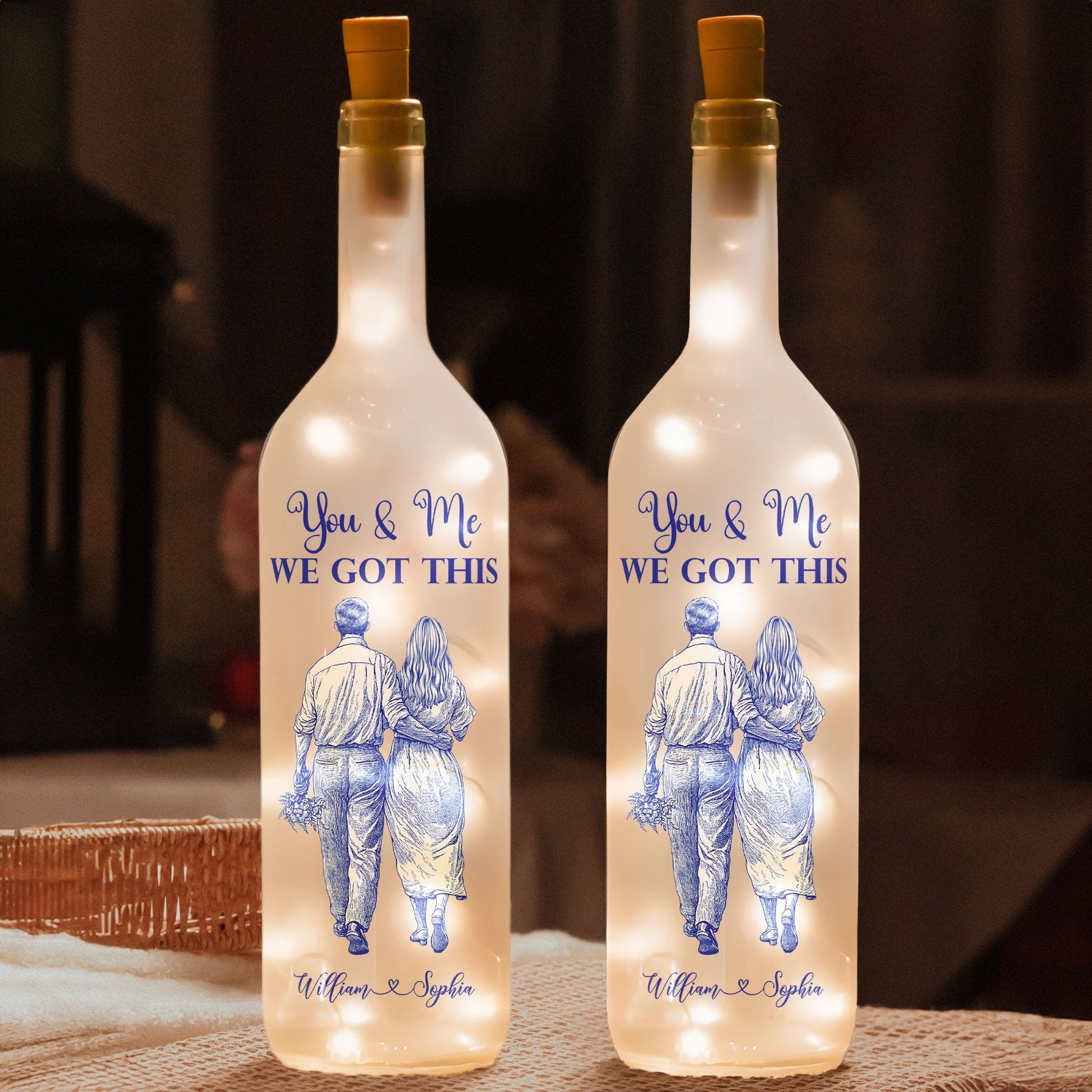 You & Me We Got This - Couples Anniversary Gifts Toile De Jouy - Personalized Bottle Lamp