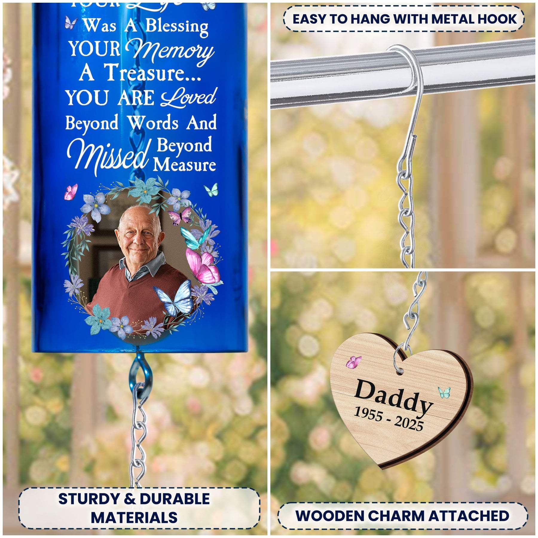 Your Life Was A Blessing Memorial Gift - Personalized Photo Wine Bottle Wind Chime