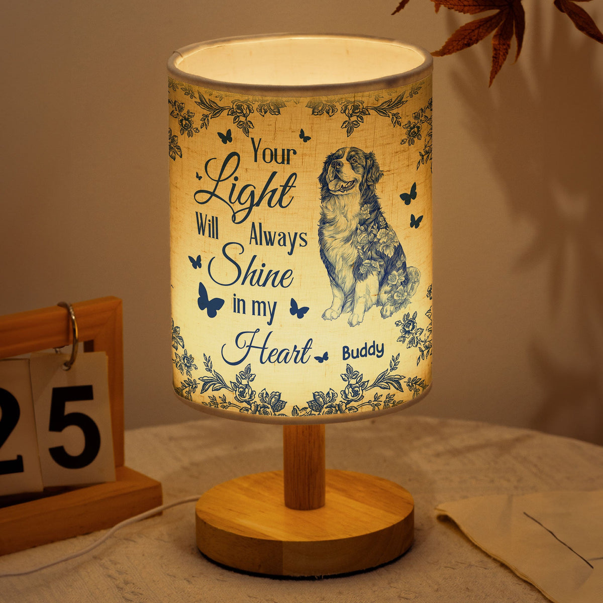 Your Light Will Always Shine In My Heart Dog Toile De Jouy - Personalized Fabric Lamp