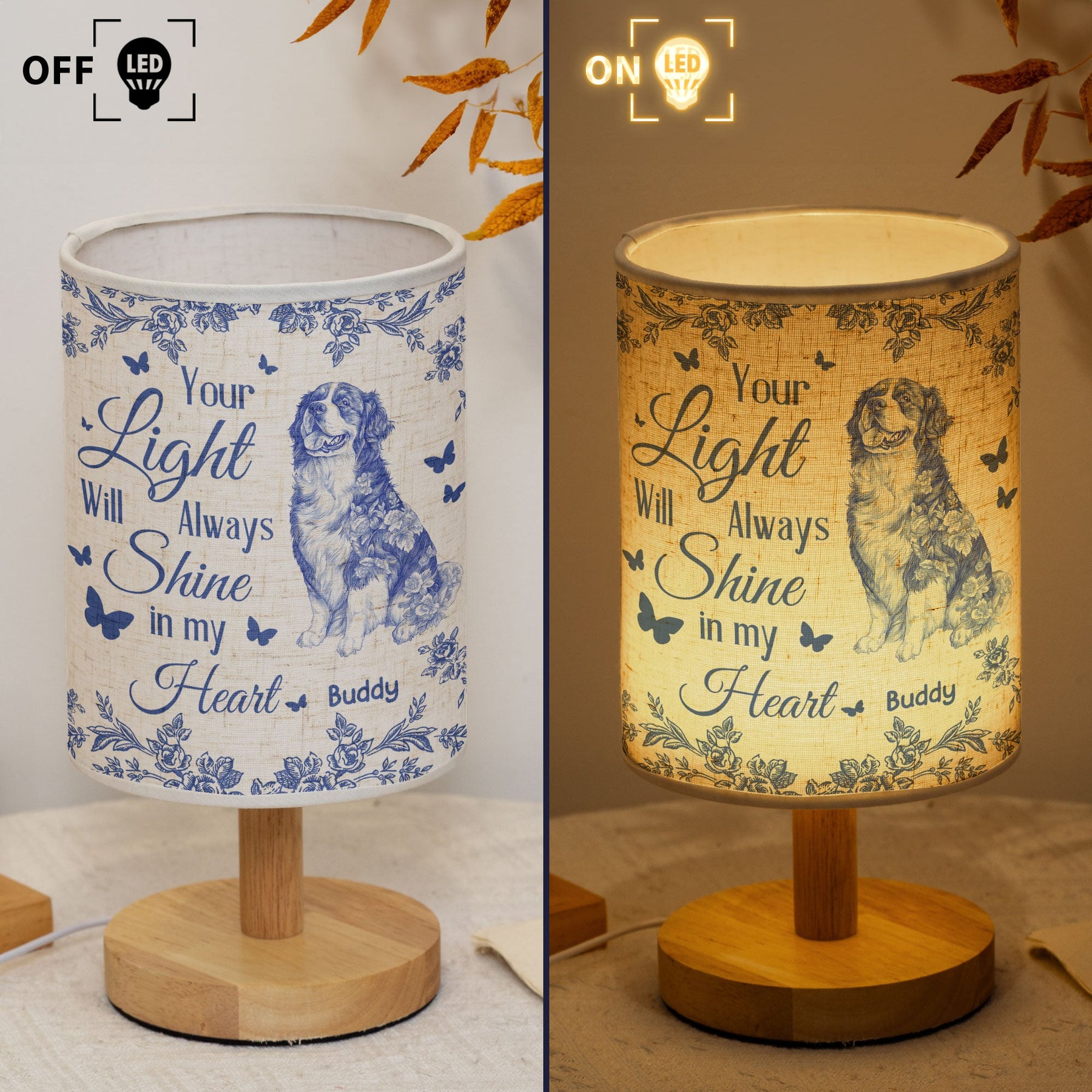 Your Light Will Always Shine In My Heart Dog Toile De Jouy - Personalized Fabric Lamp