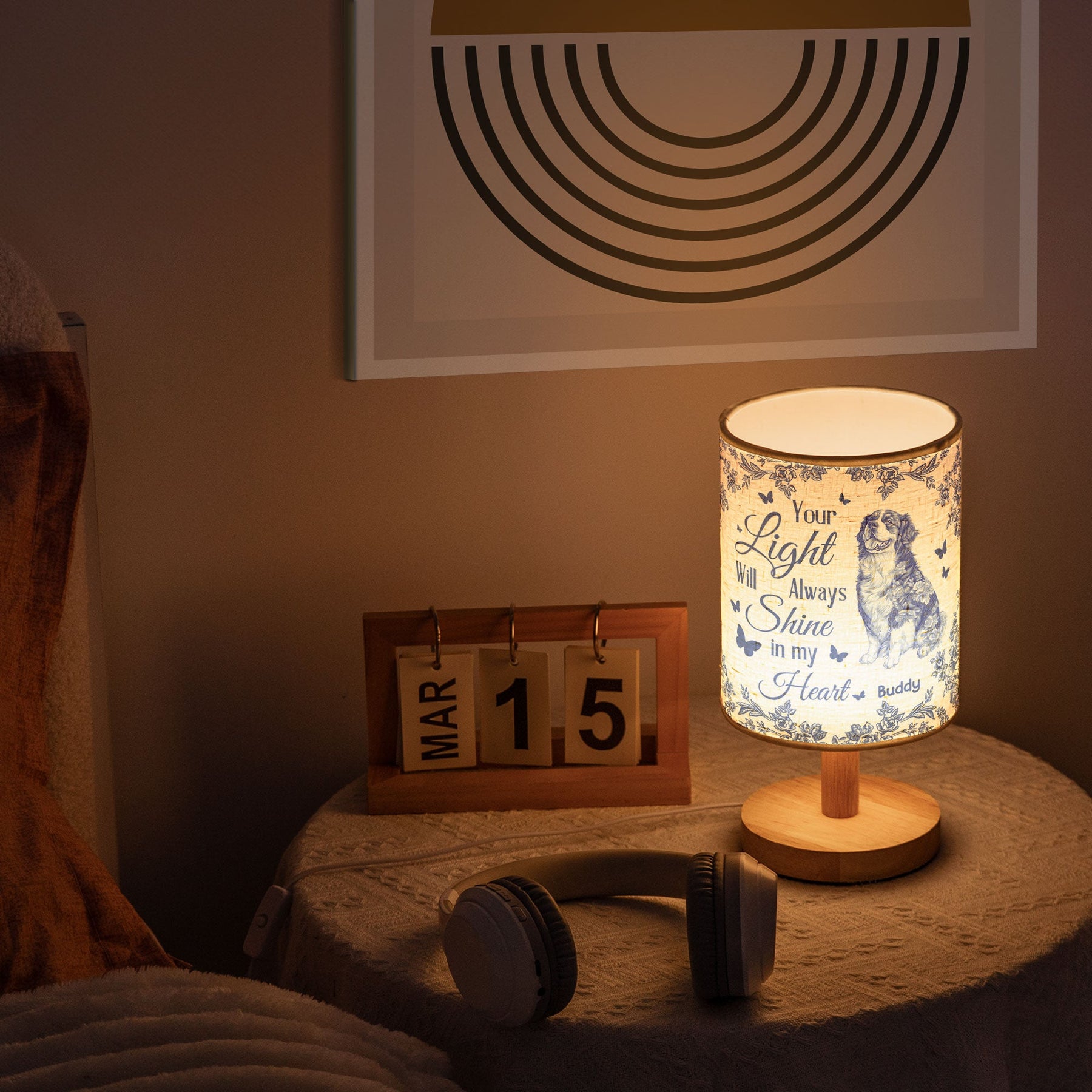Your Light Will Always Shine In My Heart Dog Toile De Jouy - Personalized Fabric Lamp