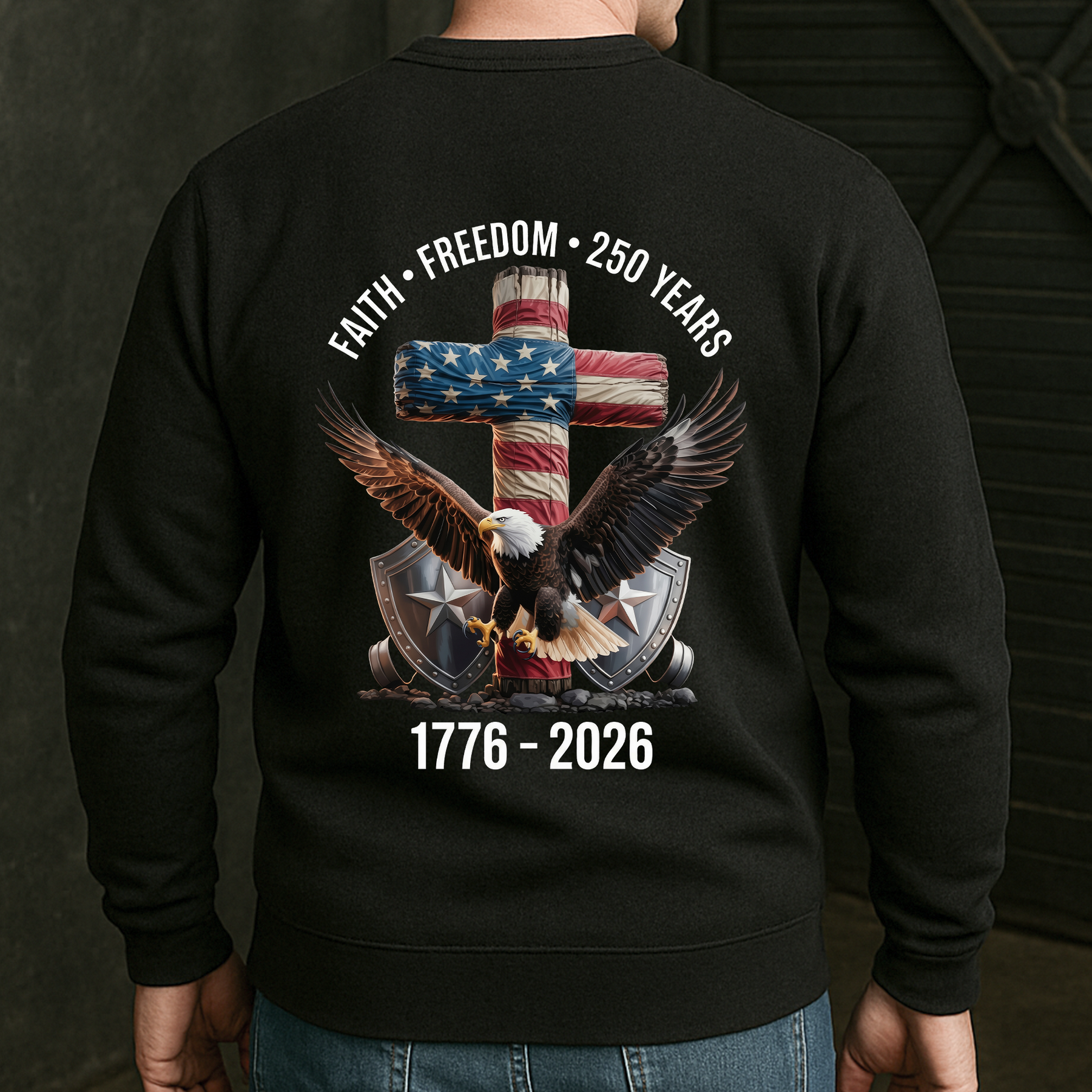 Faith Freedom 250 Years Eagle & Cross - Back Printed Shirt