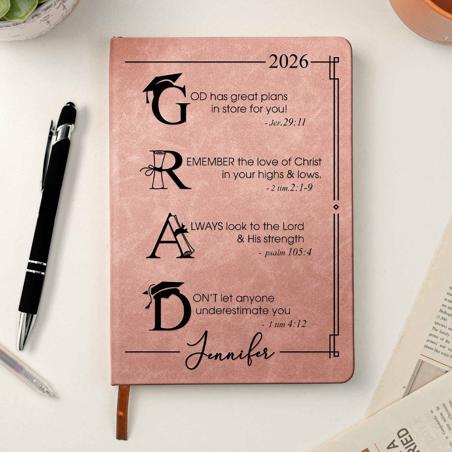 Graduation Motivation God Has Great Plans For You - Personalized Leather Journal