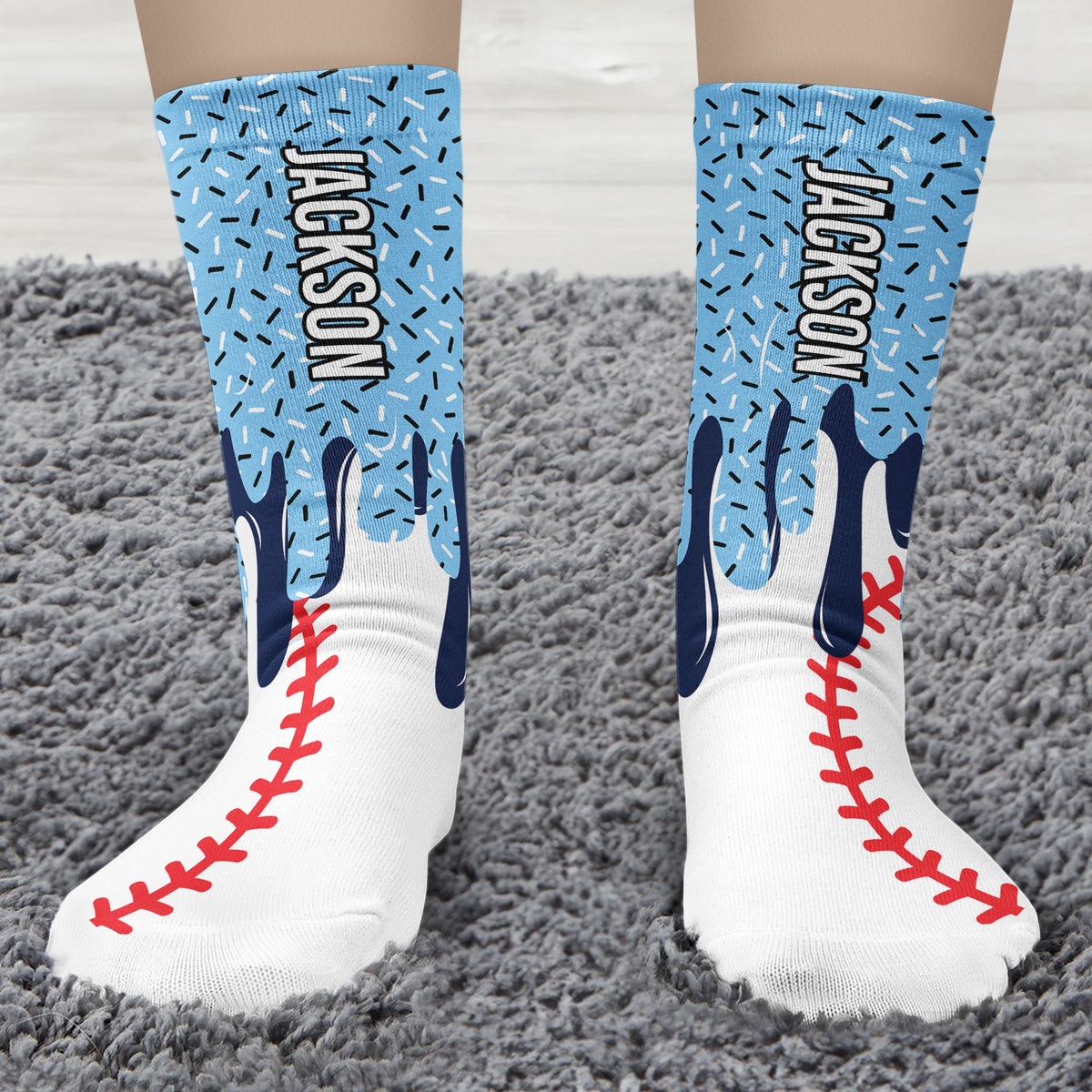 Icecream Drip Design For Baseball, Softball, Soccer, Football, Basketball, Hockey Lover - Personalized Socks