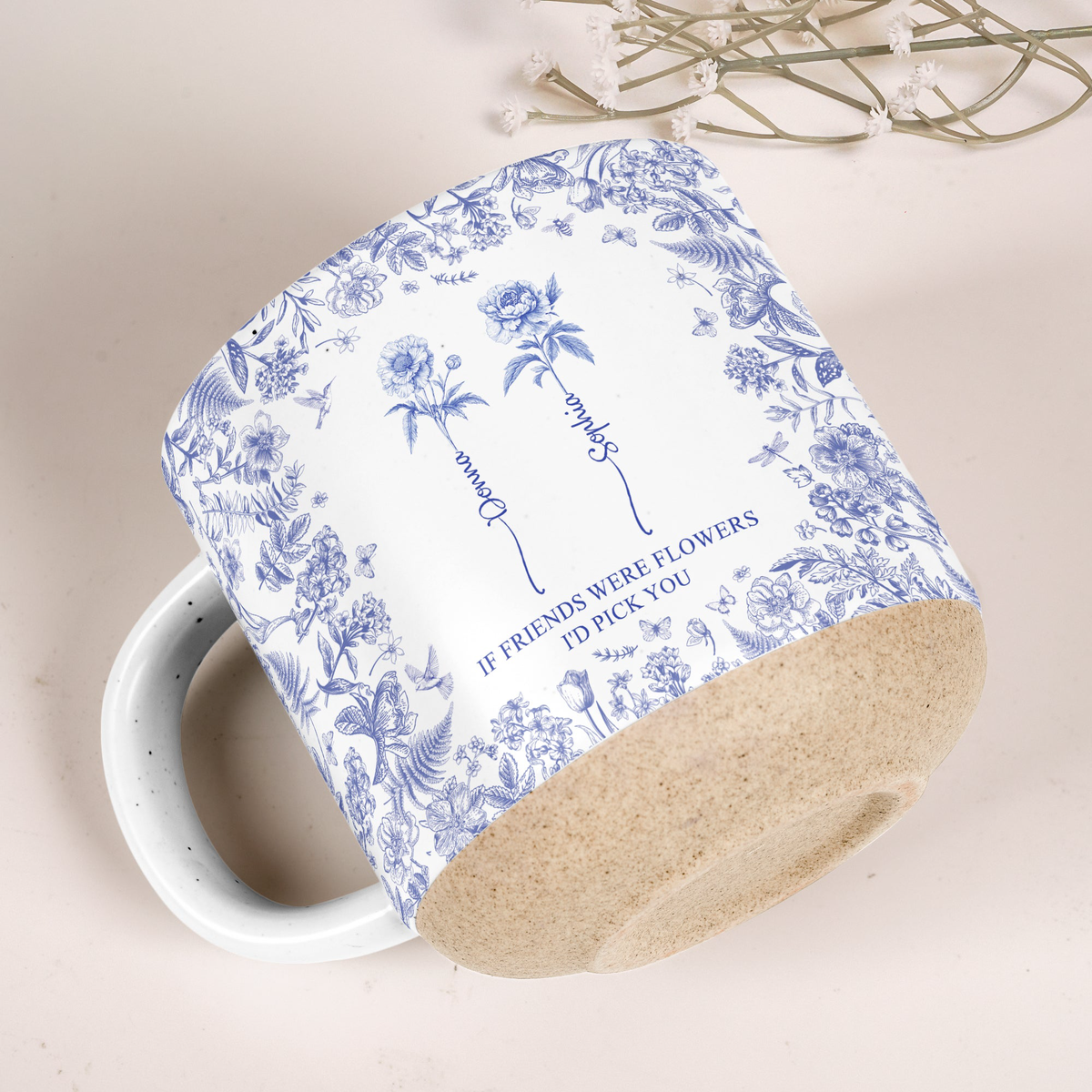 If Besties Were Flowers I'D Pick You - Toile De Jouy Pottery - Personalized Mug