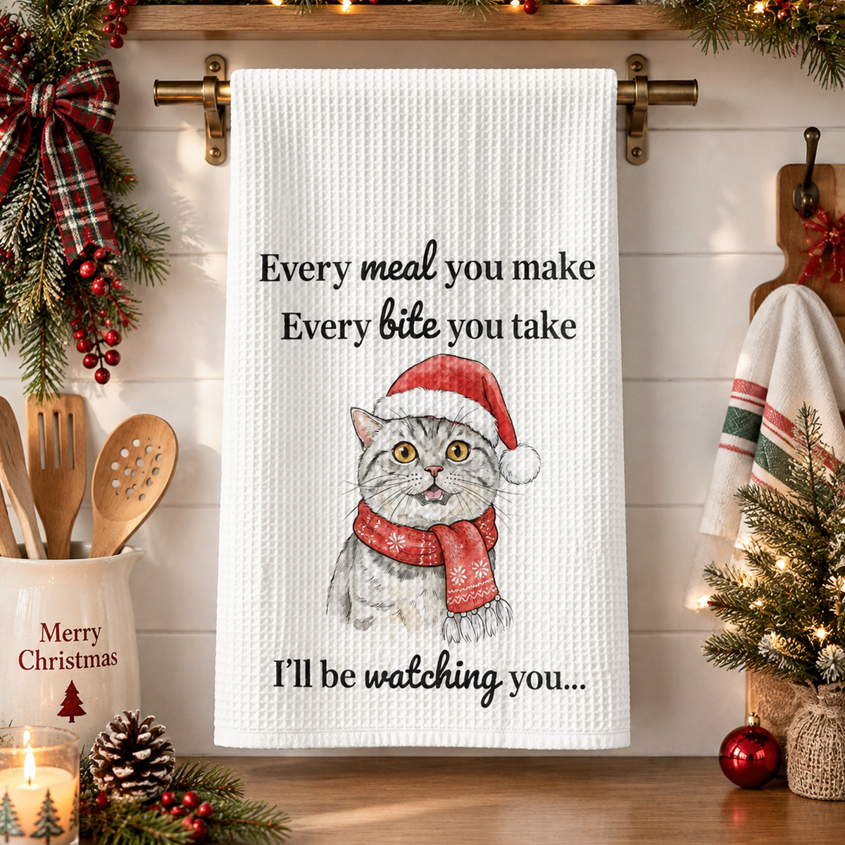 I’ll Be Watching You Custom Pet Portrait Watercolor Art - Personalized Kitchen Towel