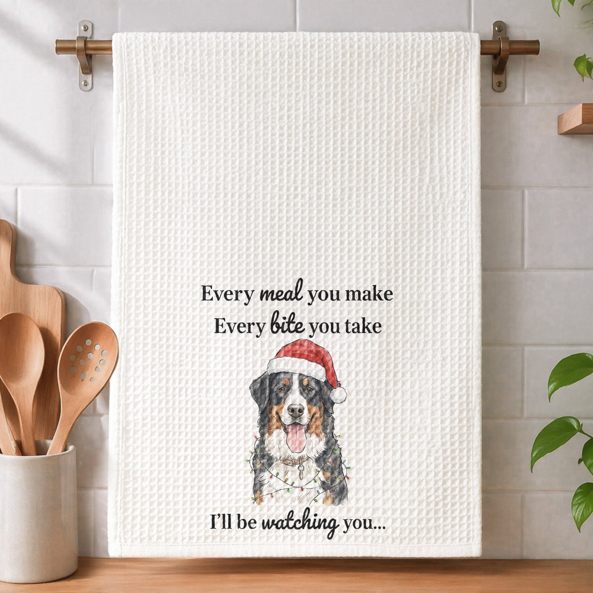 I’ll Be Watching You Custom Pet Portrait Watercolor Art - Personalized Kitchen Towel