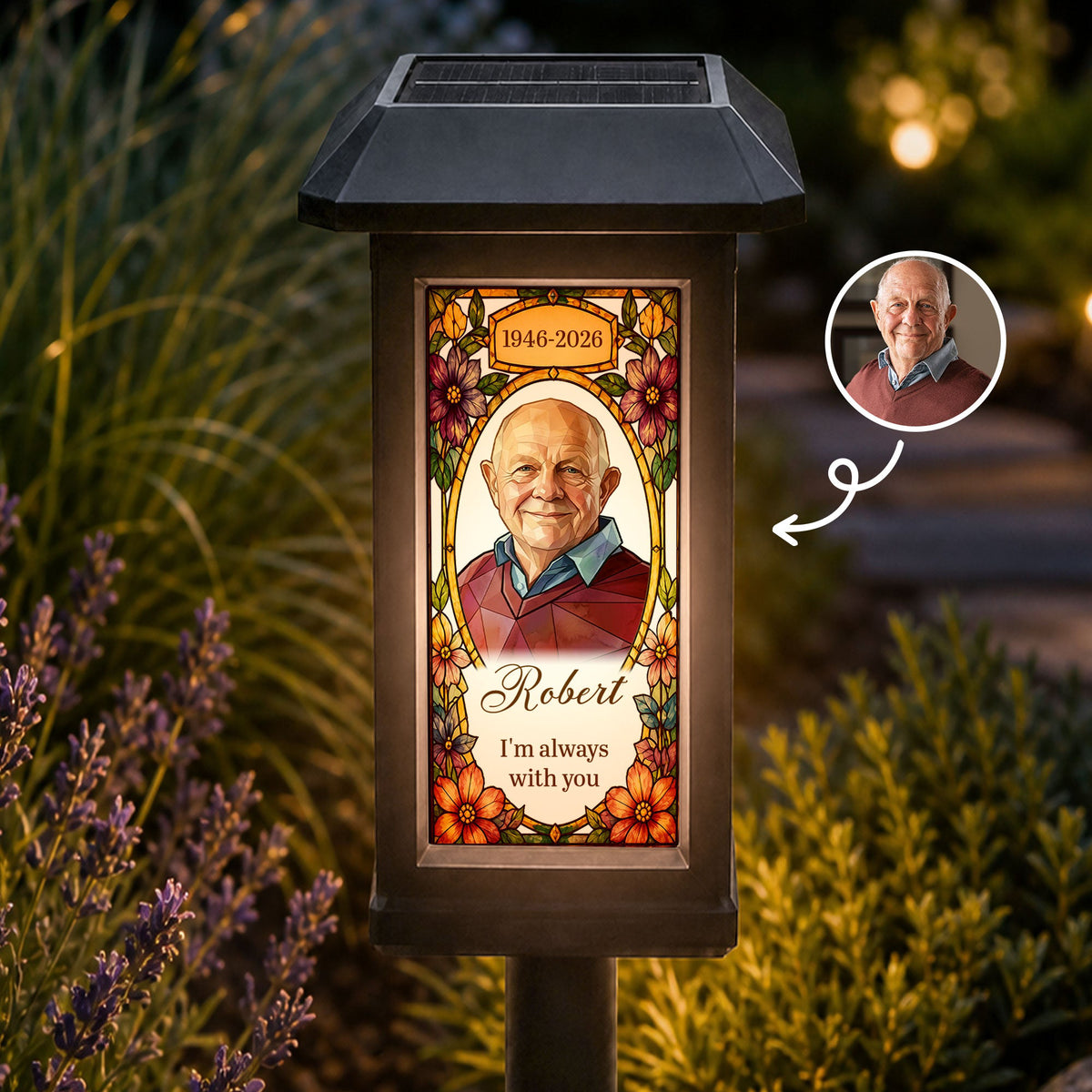 I'm Always With You Custom Photo Stained Glass Art - Personalized Solar Garden Light