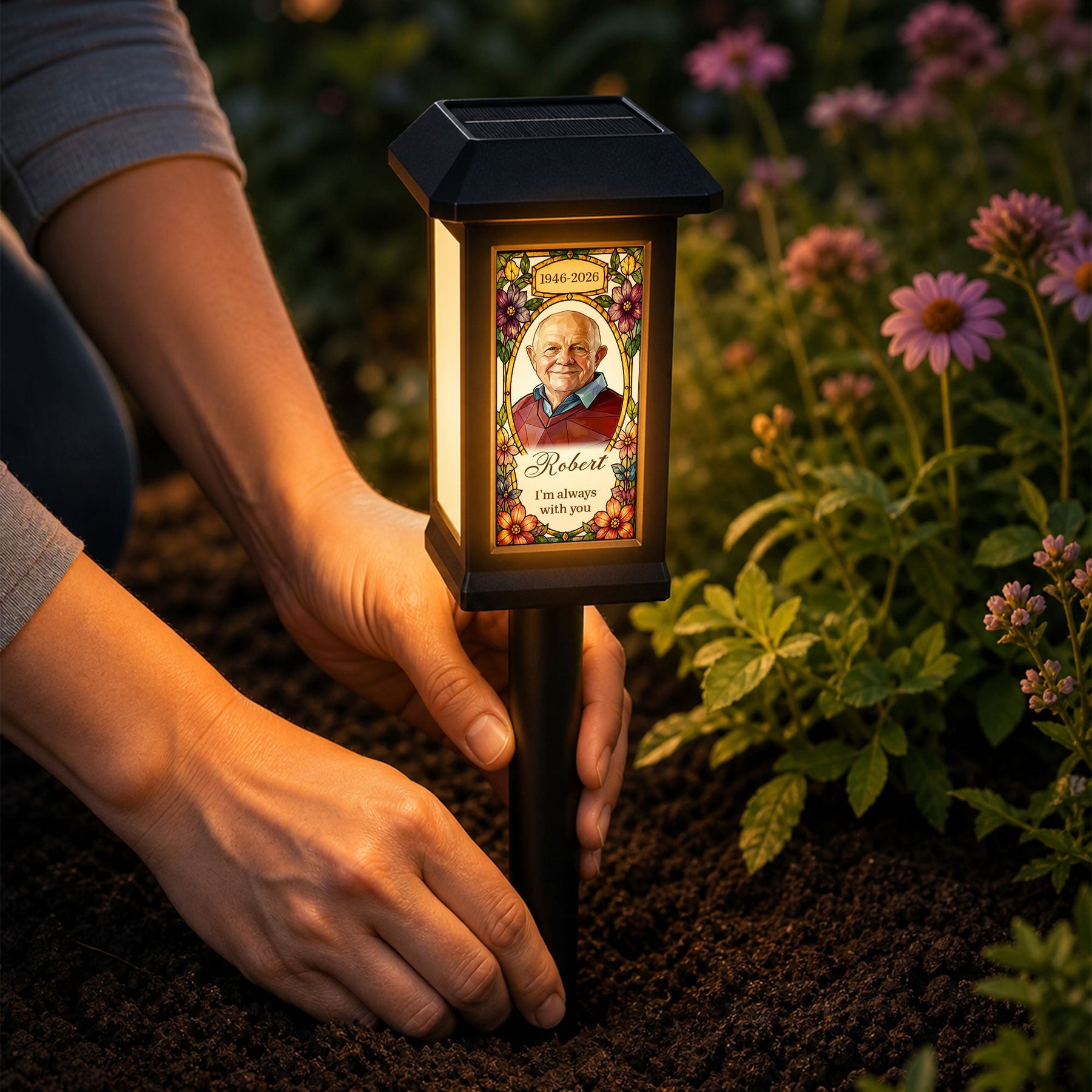 I'm Always With You Custom Photo Stained Glass Art - Personalized Solar Garden Light