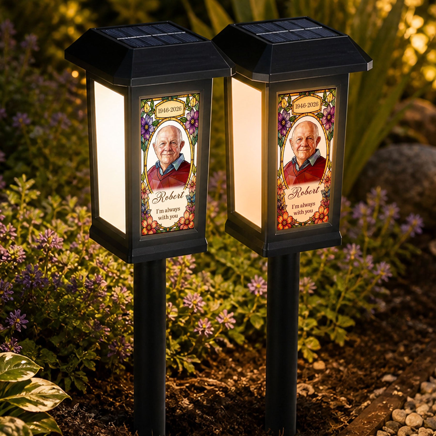 I'm Always With You Custom Photo Stained Glass Art - Personalized Solar Garden Light