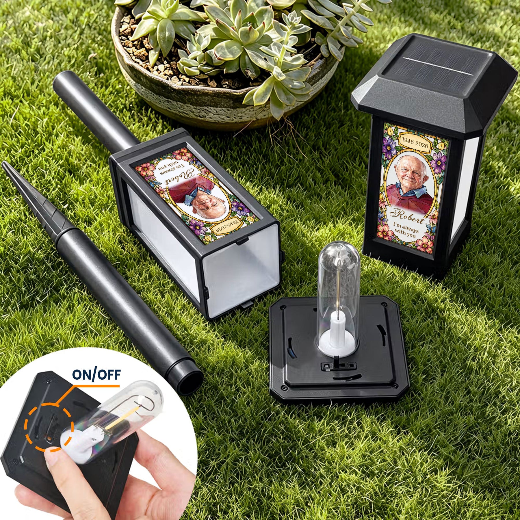 I'm Always With You Custom Photo Stained Glass Art - Personalized Solar Garden Light