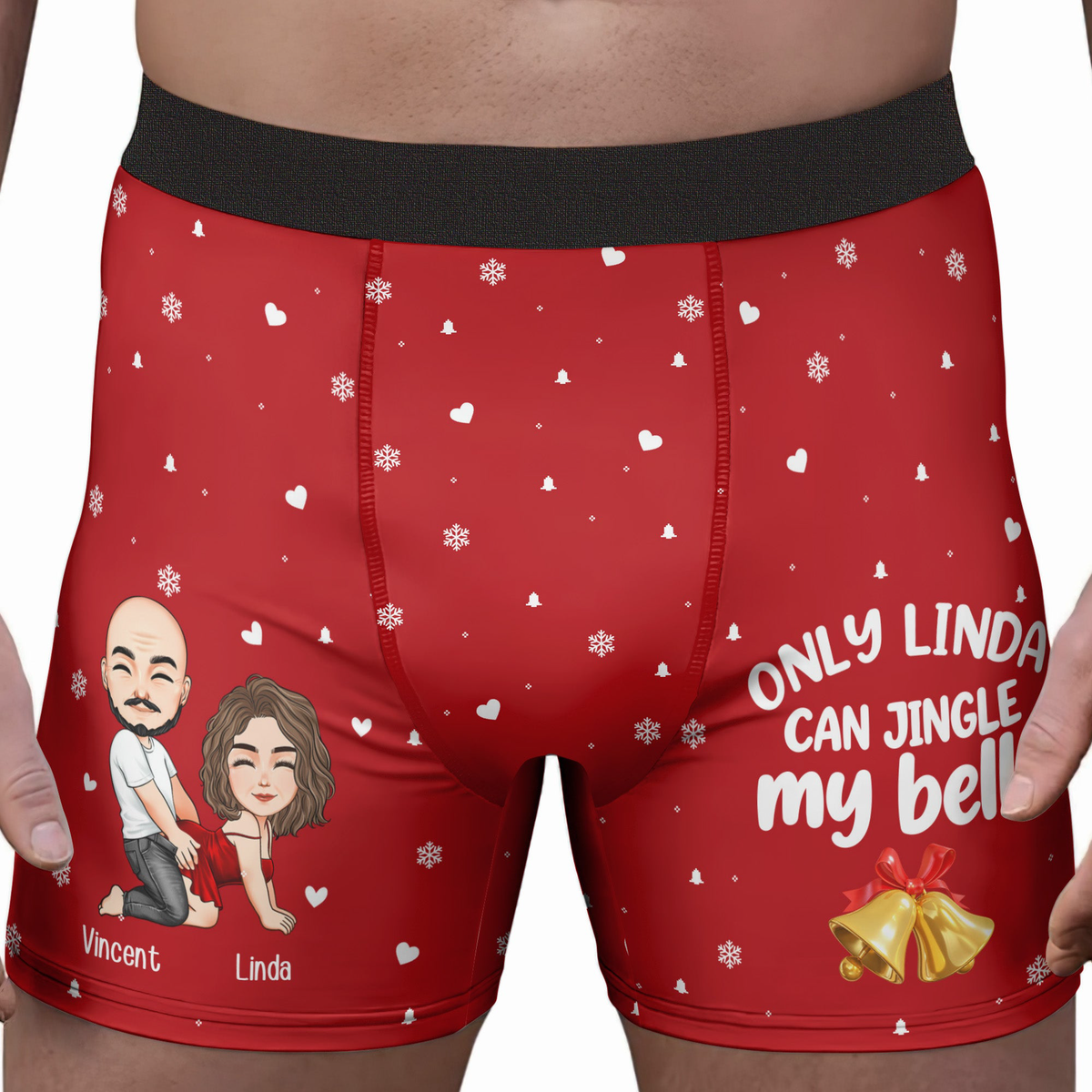 Jingle My Bells Naughty Couple Custom Christmas Gifts For Husband, BF - Personalized Men's Boxer Briefs