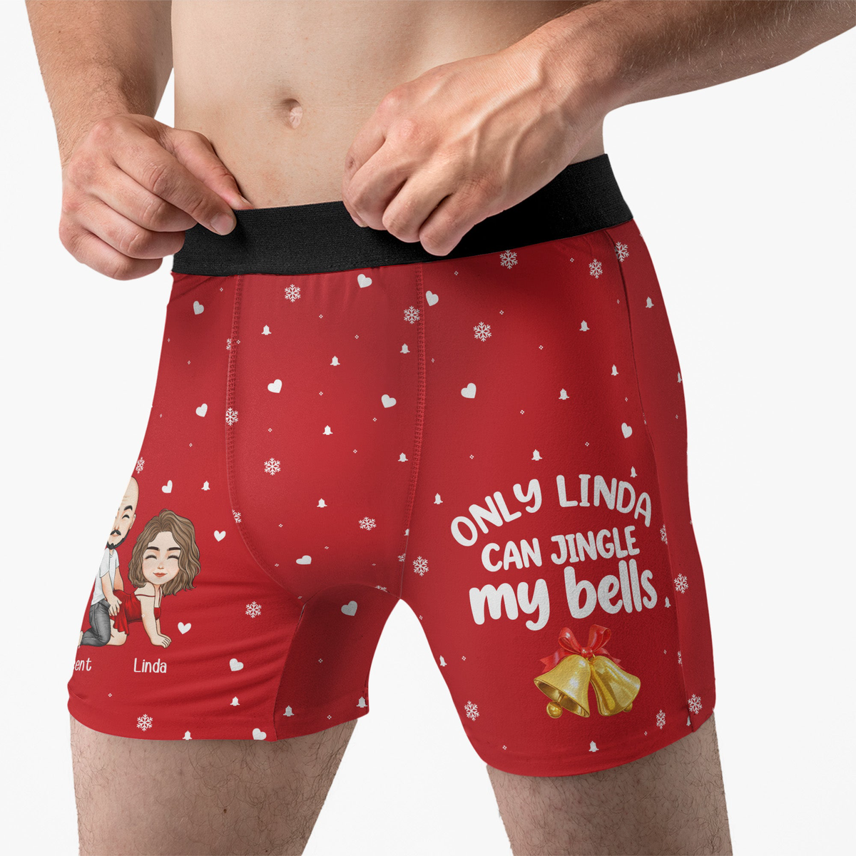 Jingle My Bells Naughty Couple Custom Christmas Gifts For Husband, BF - Personalized Men's Boxer Briefs