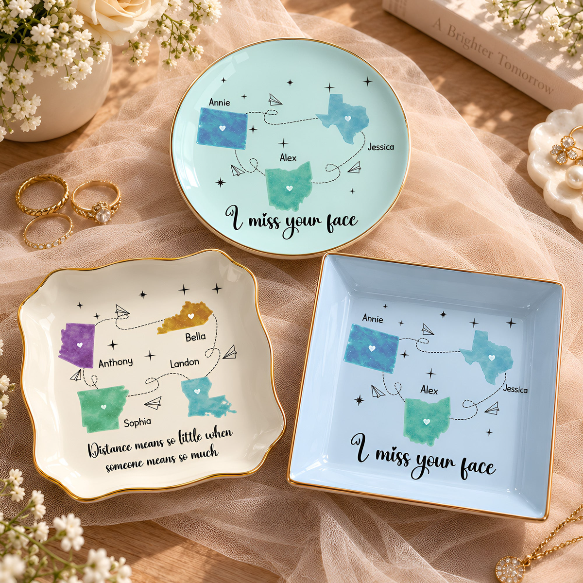 Long Distance Gift For Best Friends, Bff, Sisters - Personalized Jewelry Dish