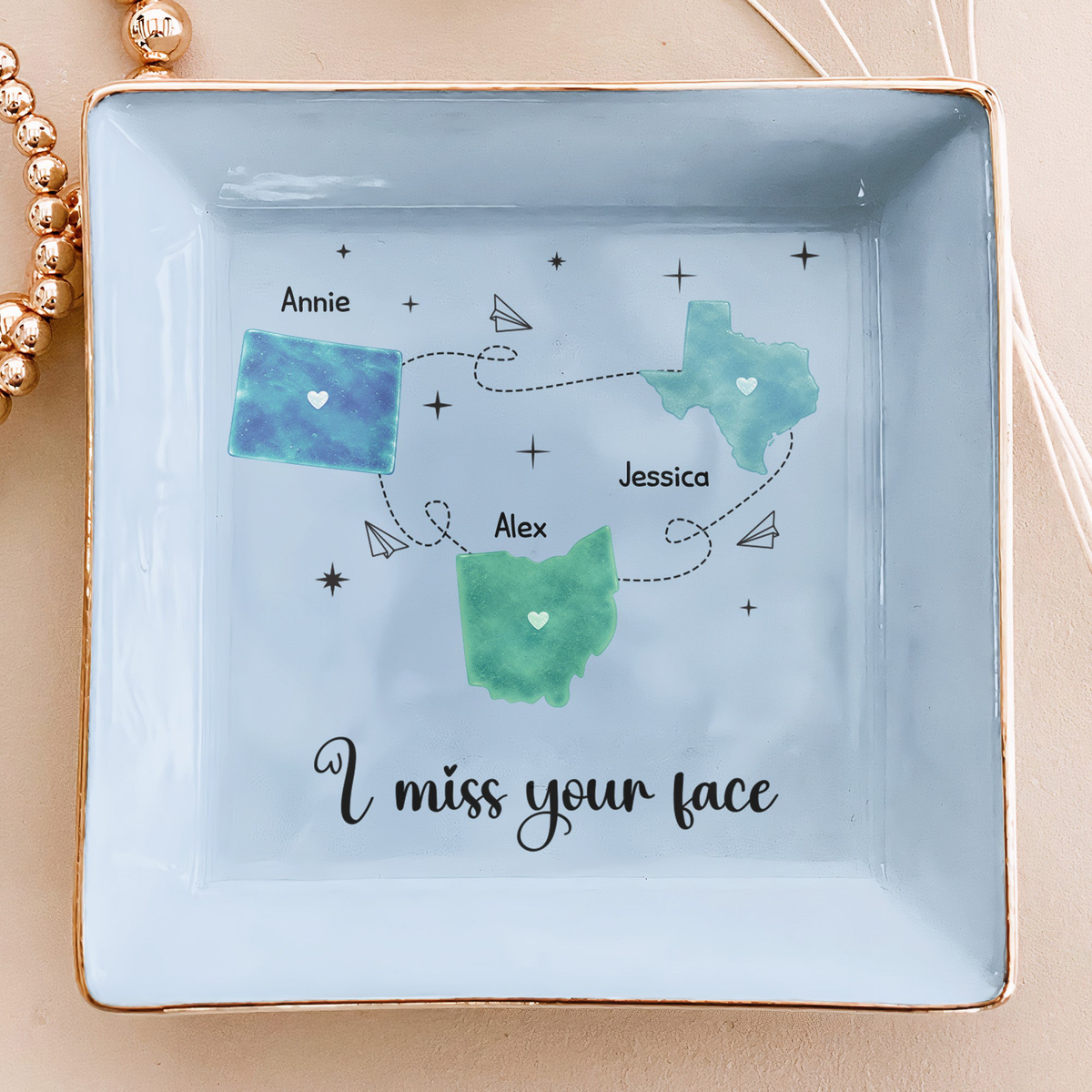 Long Distance Gift For Best Friends, Bff, Sisters - Personalized Jewelry Dish