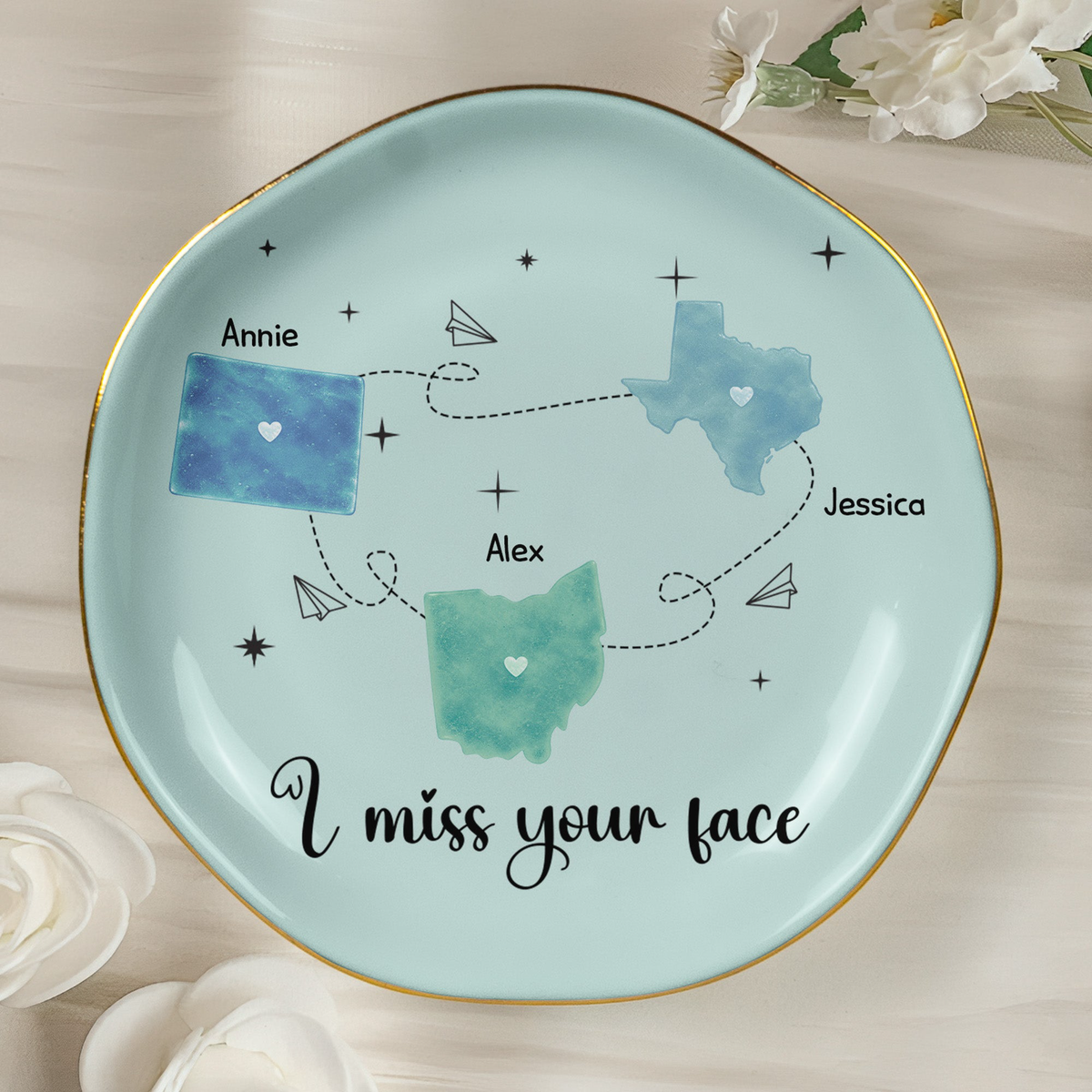 Long Distance Gift For Best Friends, Bff, Sisters - Personalized Jewelry Dish