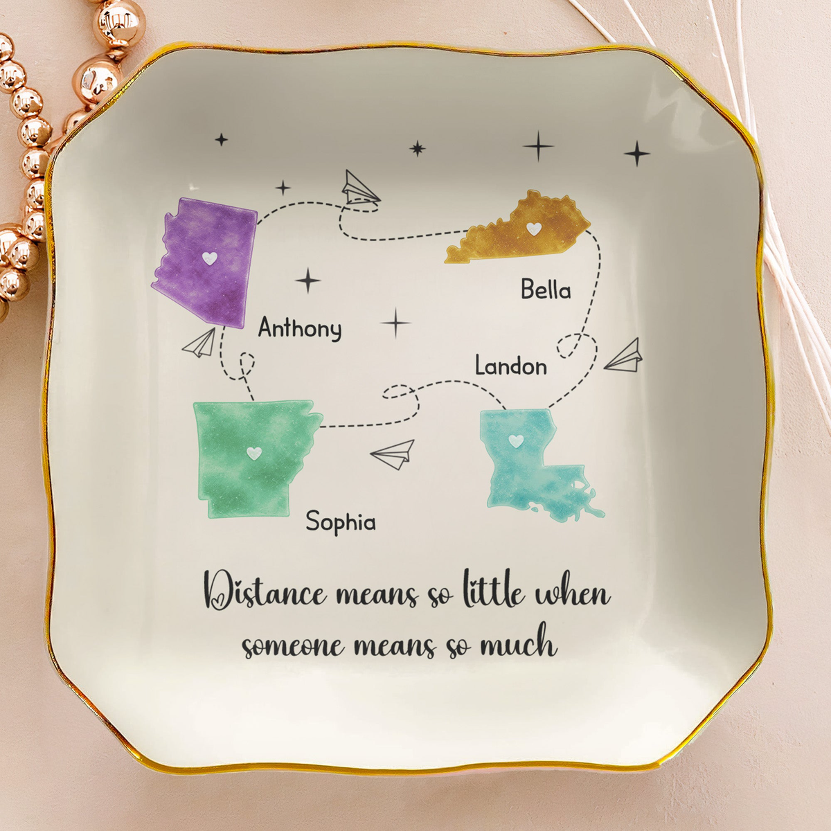Long Distance Gift For Best Friends, Bff, Sisters - Personalized Jewelry Dish