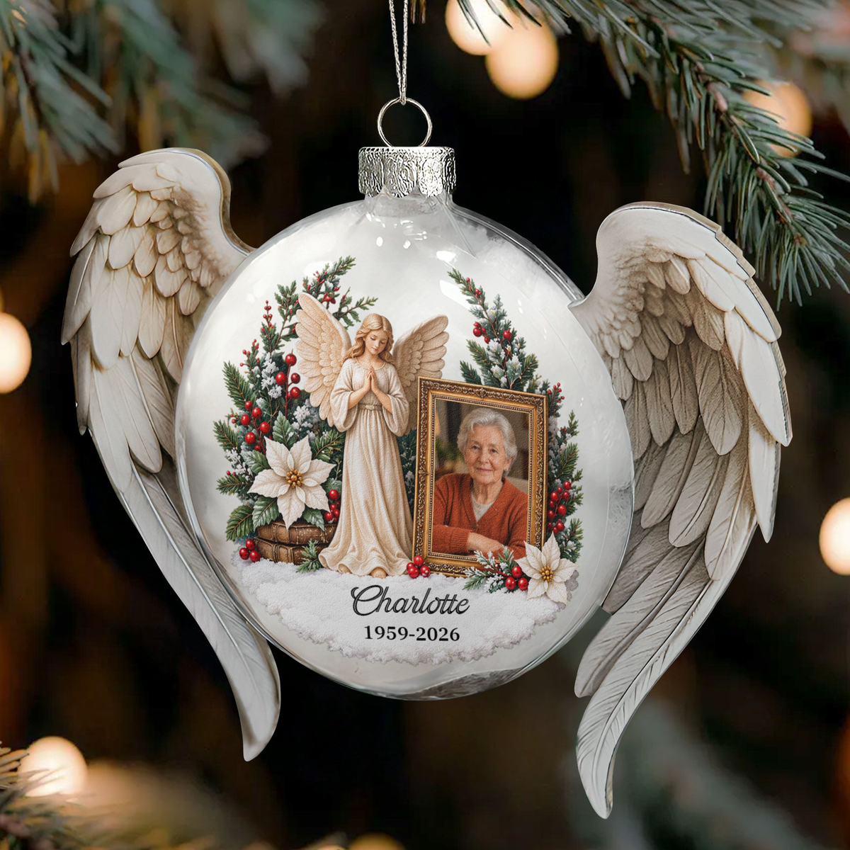 Memory Keepsake Sympathy Gift For Loss Of Family, Mom, Dad 3D Ball With Wings - Personalized Ornament