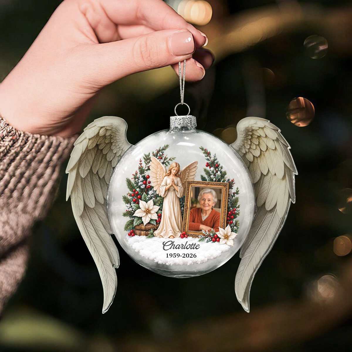 Memory Keepsake Sympathy Gift For Loss Of Family, Mom, Dad 3D Ball With Wings - Personalized Ornament