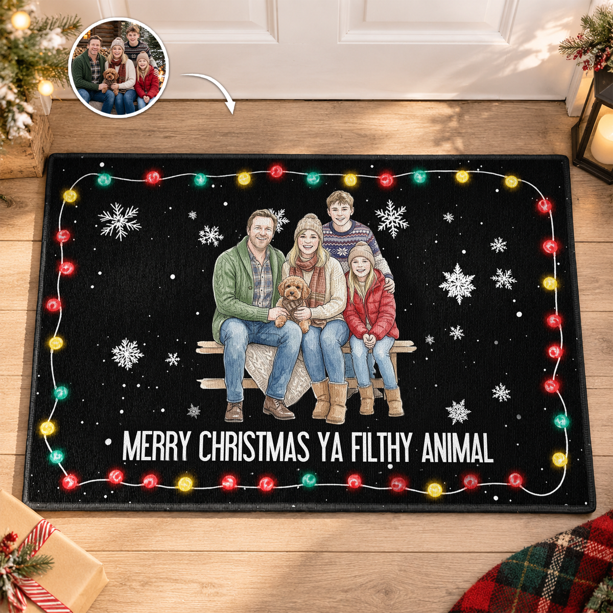 Merry Christmas Ya Filthy Animal Custom Family Photo - Personalized Doormat