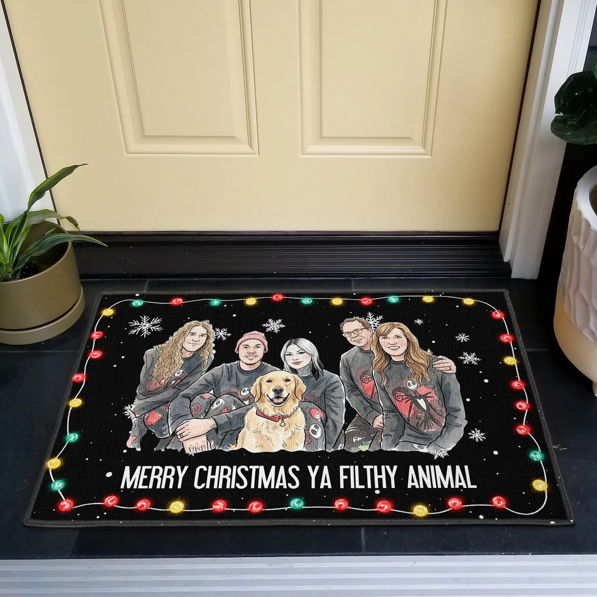 Merry Christmas Ya Filthy Animal Custom Family Photo - Personalized Doormat