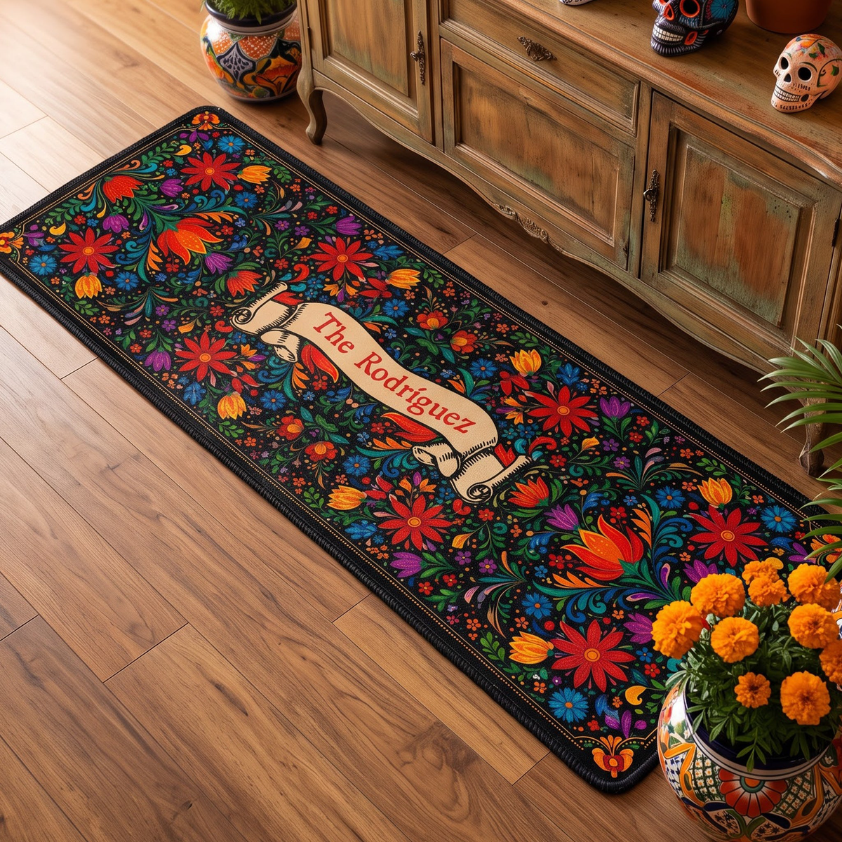 Mexican Cinco De Mayo Floral - Personalized Runner Rug