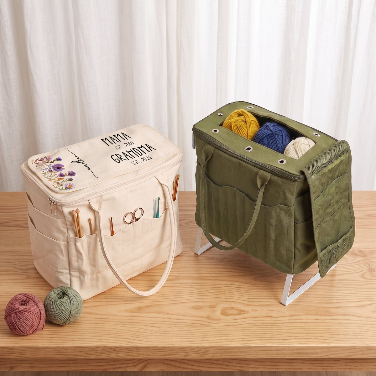 Mom Grandma Birth Flower - Personalized Knitting Bag