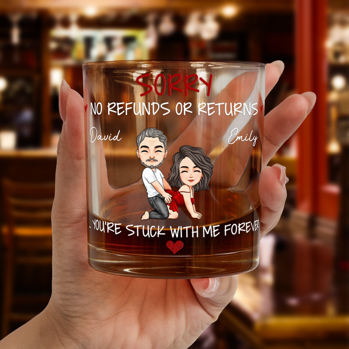 Naughty Couple Funny Gift For Men You're Stuck With Me - Personalized Whiskey Glasss