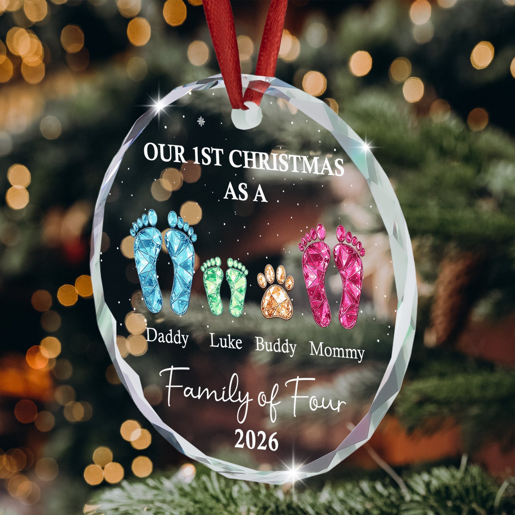 New Version Glass Ornament First Christmas As A Family Of 3,4,5,6 - Personalized Ornament