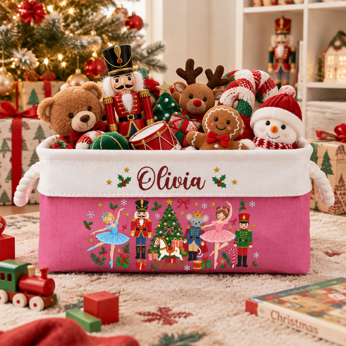 Nutcracker Christmas Custom Name Basket For Kids, Grandkids - Personalized Storage Basket