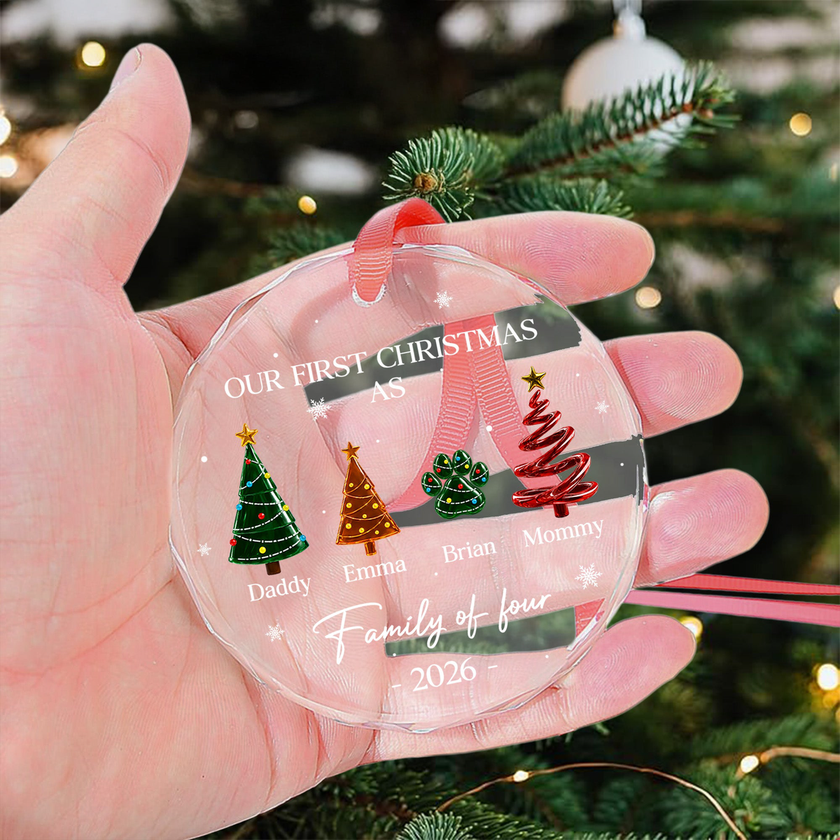Our First Christmas As A Family Crystal Christmas Tree - Personalized Ornament