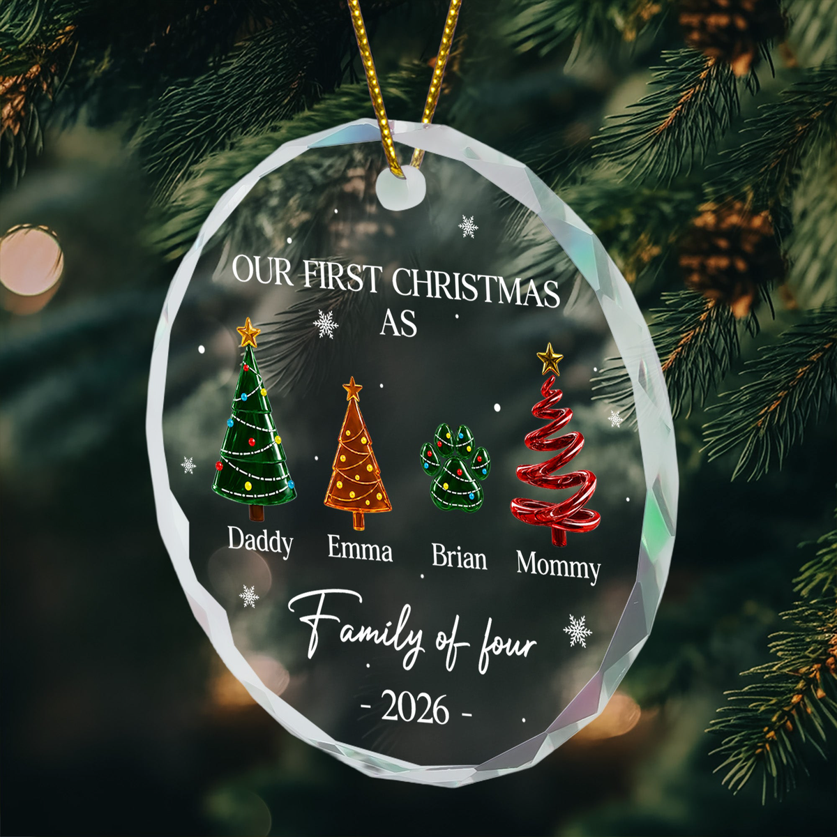 Our First Christmas As A Family Crystal Christmas Tree - Personalized Ornament