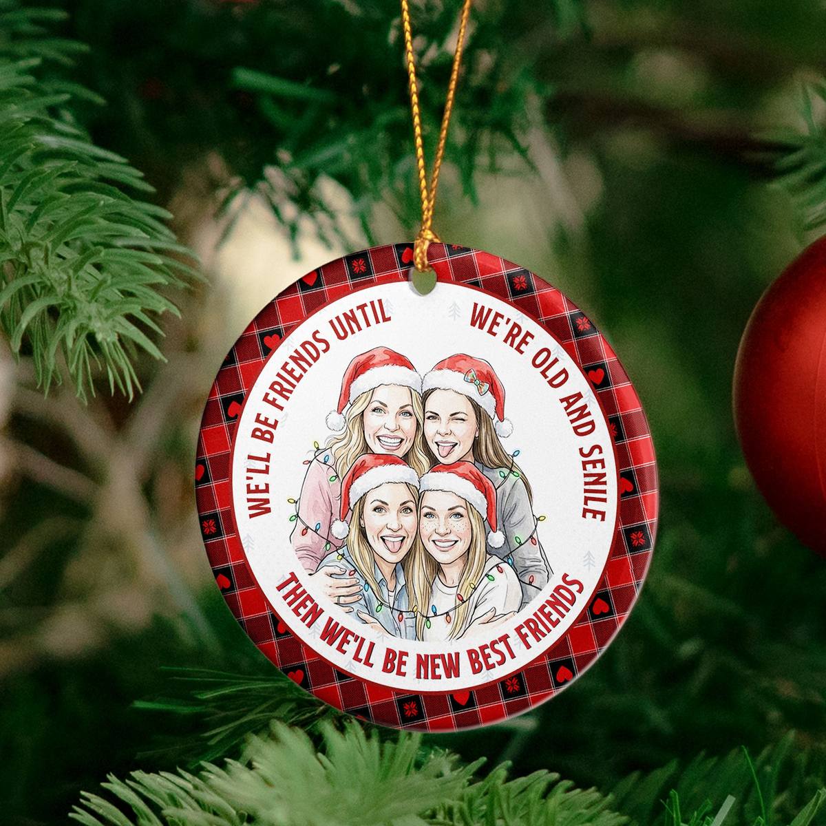 Our Friendship Is Endless Custom Photo Watercolor Besties Gift - Personalized Ornament