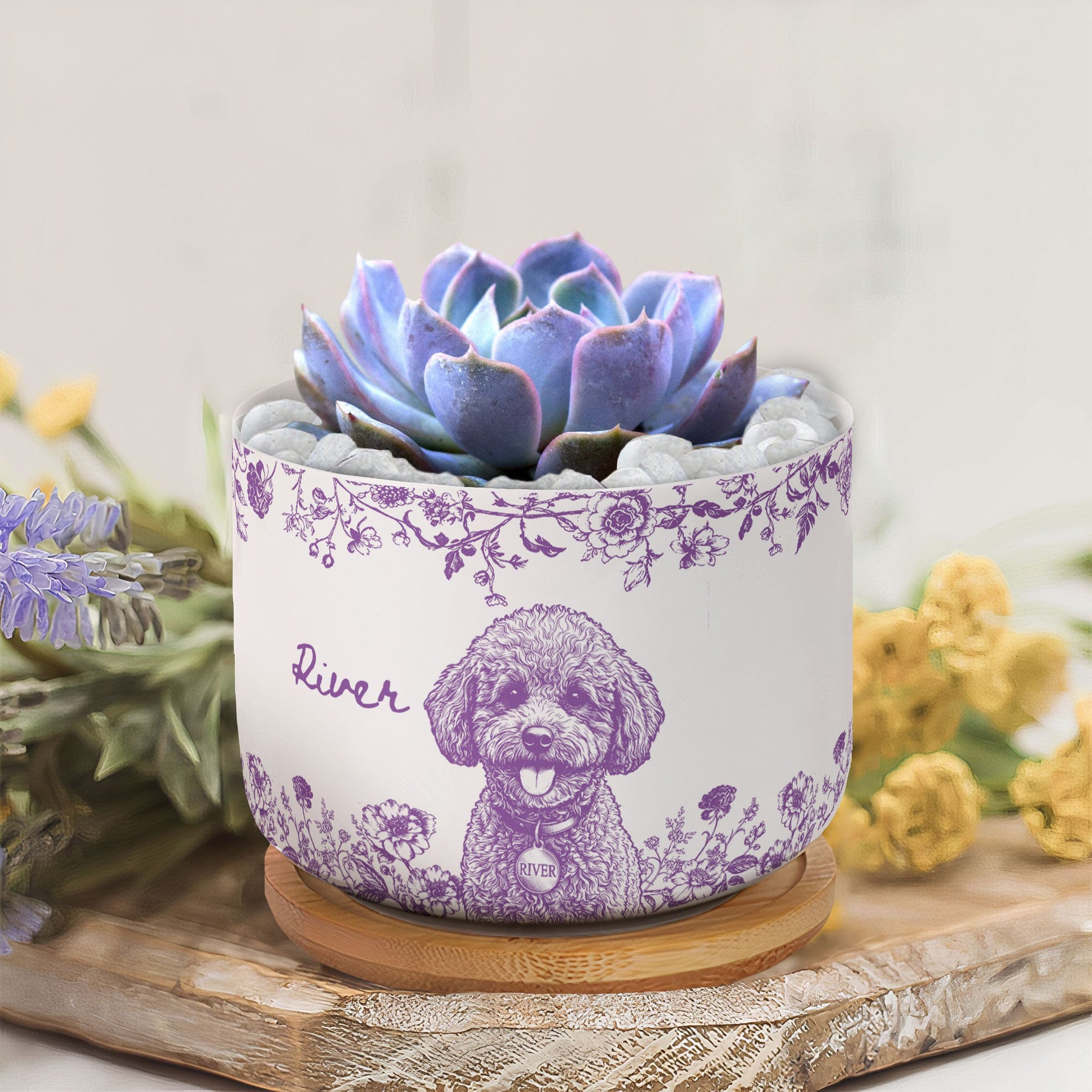 Pet Memorial Planter, Sketch Line Art Pet Photo Planter, Pet Loss Gift - Personalized Plant Pot
