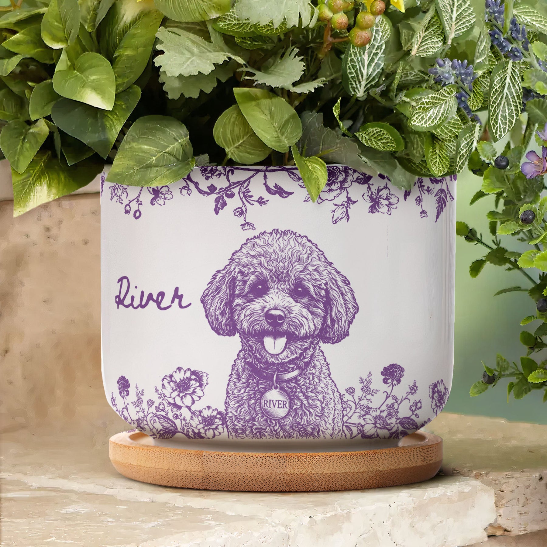 Pet Memorial Planter, Sketch Line Art Pet Photo Planter, Pet Loss Gift - Personalized Plant Pot