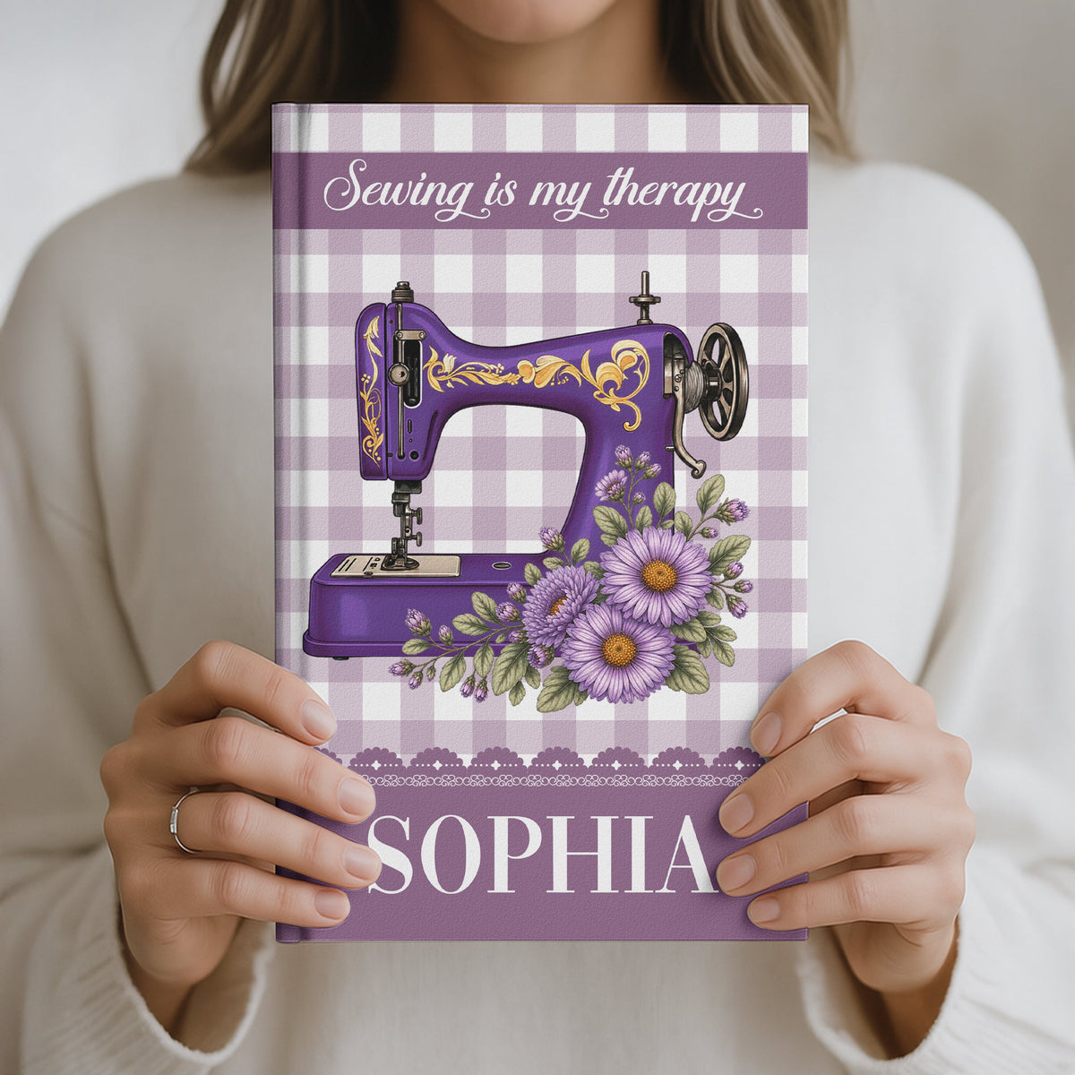 Sewing Journal, Custom Sewing Machine & Birth Flowers Gift For Sewing Lover , Tailors - Personalized Journal