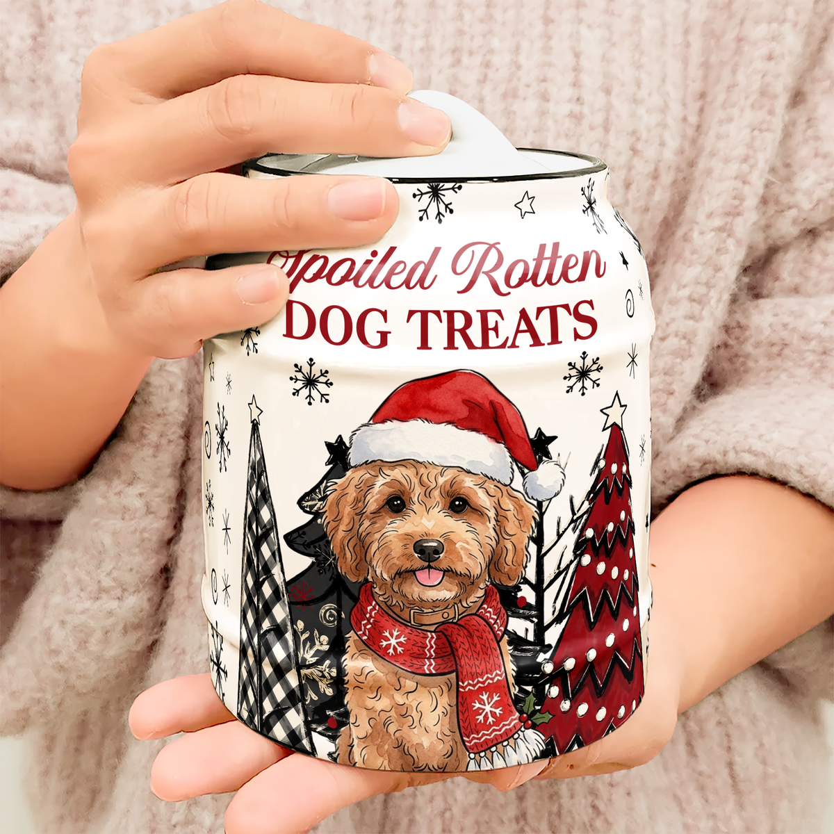 Spoiled Rotten Dog Treats Custom Pet Photo Watercolor Art - Personalized Cookie Jar