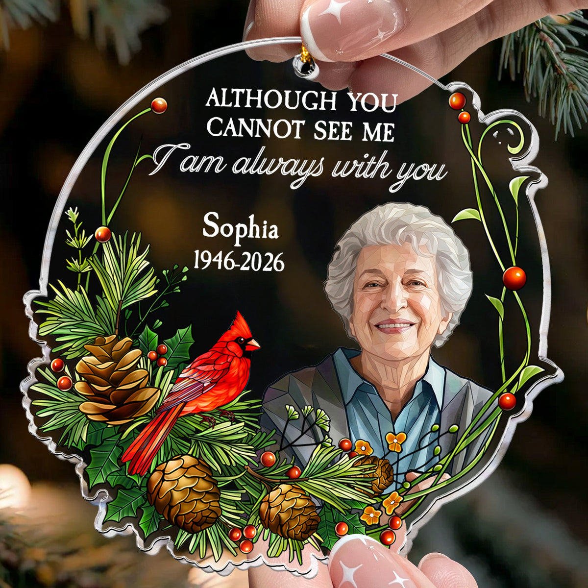 Stained Glass Photo Memorial Christmas Gifts I Am Always With You - Personalized Ornament