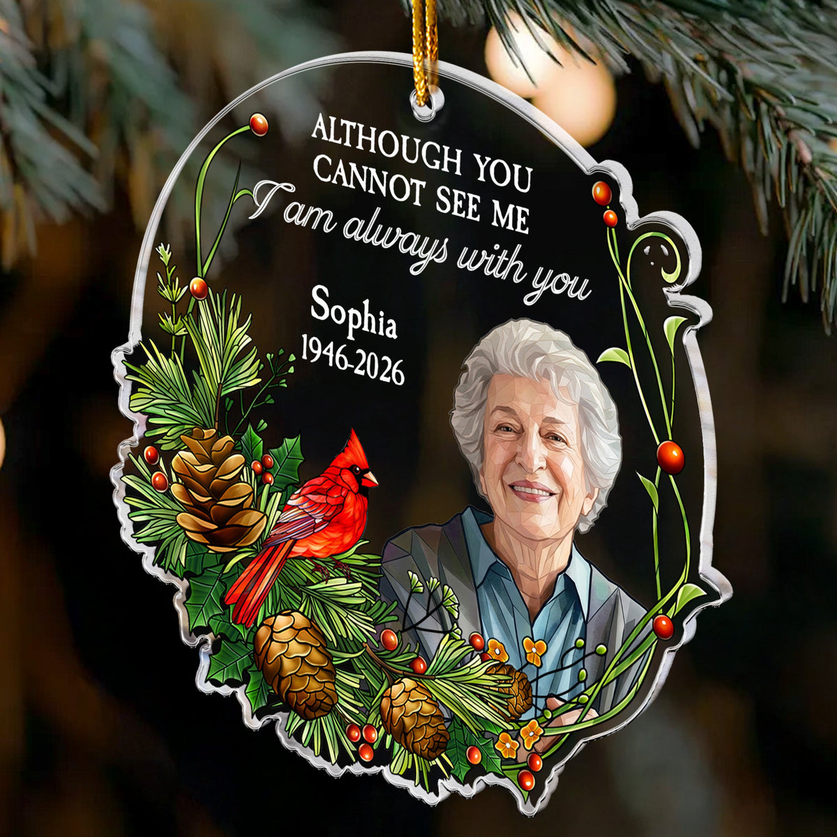 Stained Glass Photo Memorial Christmas Gifts I Am Always With You - Personalized Ornament