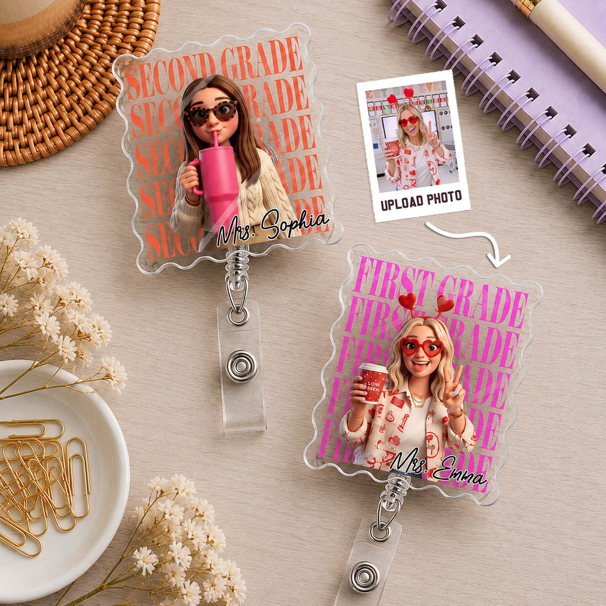 Teacher Custom Cartoon Style Gift For Teacher Coworkers - Personalized Acrylic Badge Reel