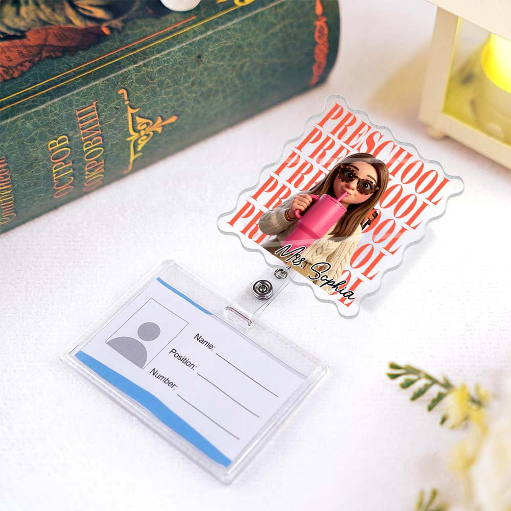 Teacher Custom Cartoon Style Gift For Teacher Coworkers - Personalized Acrylic Badge Reel