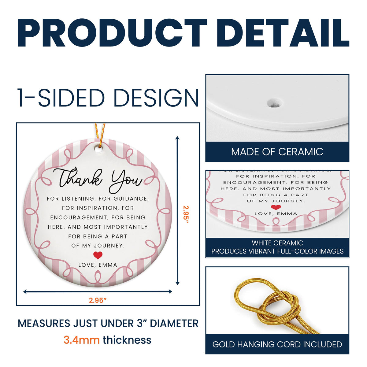 Thank You Gifts Christmas Ornament Striped Patterns - Personalized Ornament