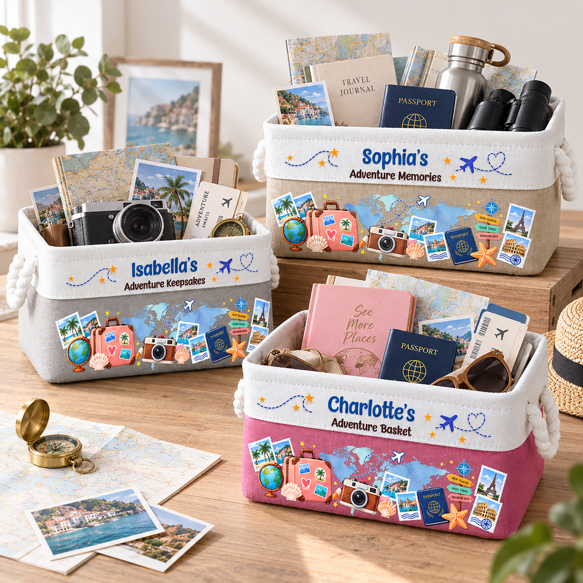 Traveling Memories Adventure Basket, Souvenir & Essentials - Personalized Storage Basket