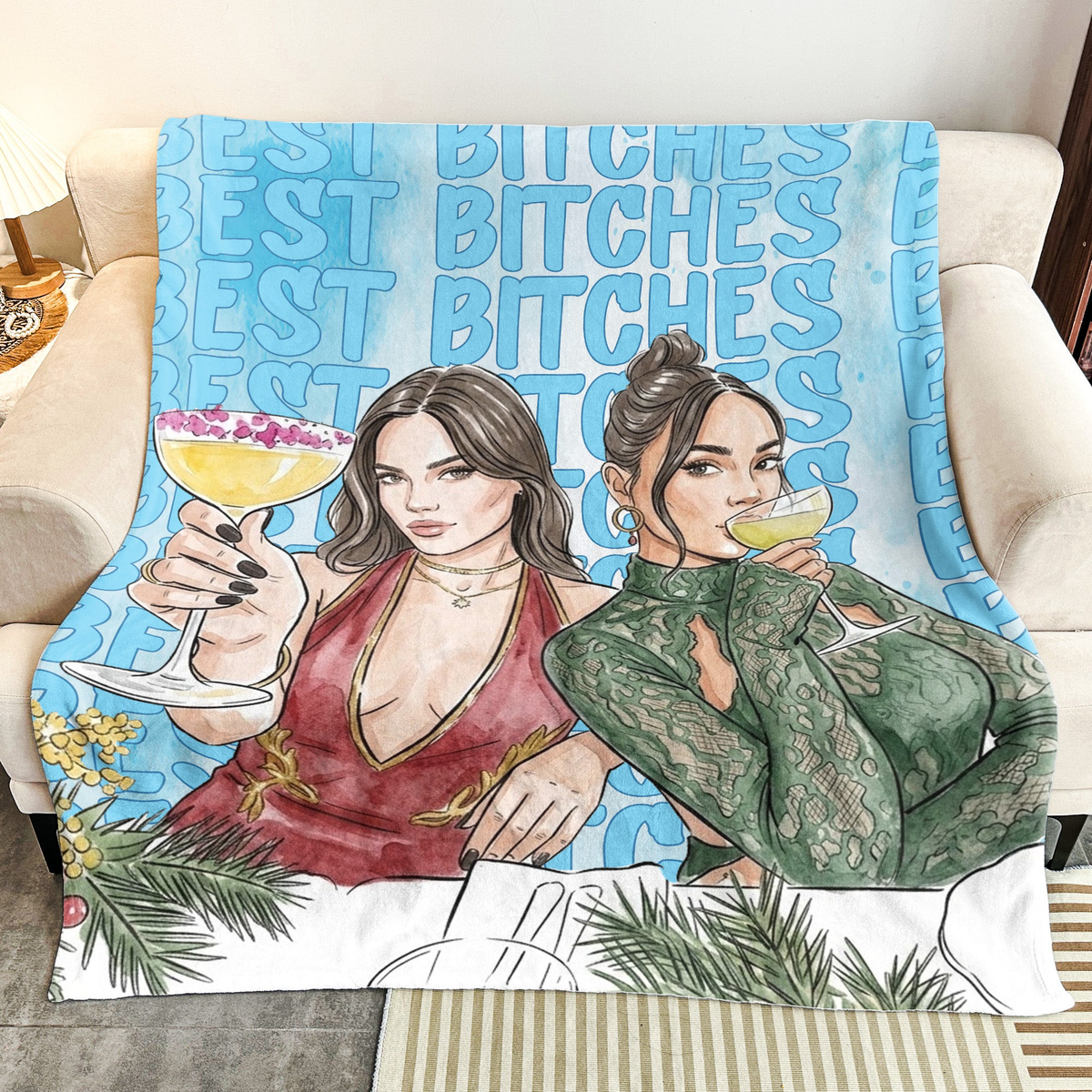 Turn Photo Into Art - Friendship Best Btches Thank You Gifts - Personalized Blanket