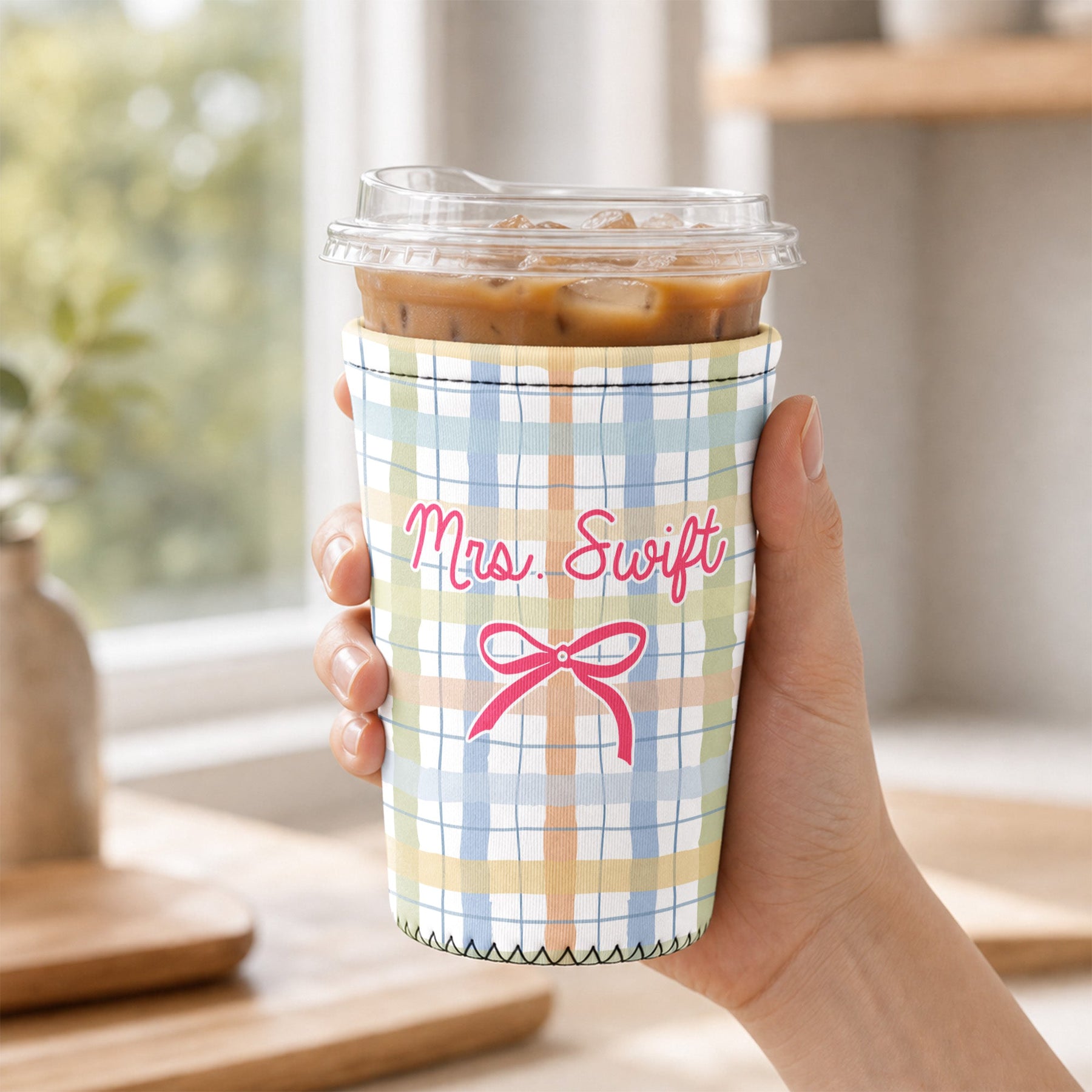Watercolor Floral Stripe Pattern - Personalized Iced Coffee Sleeve