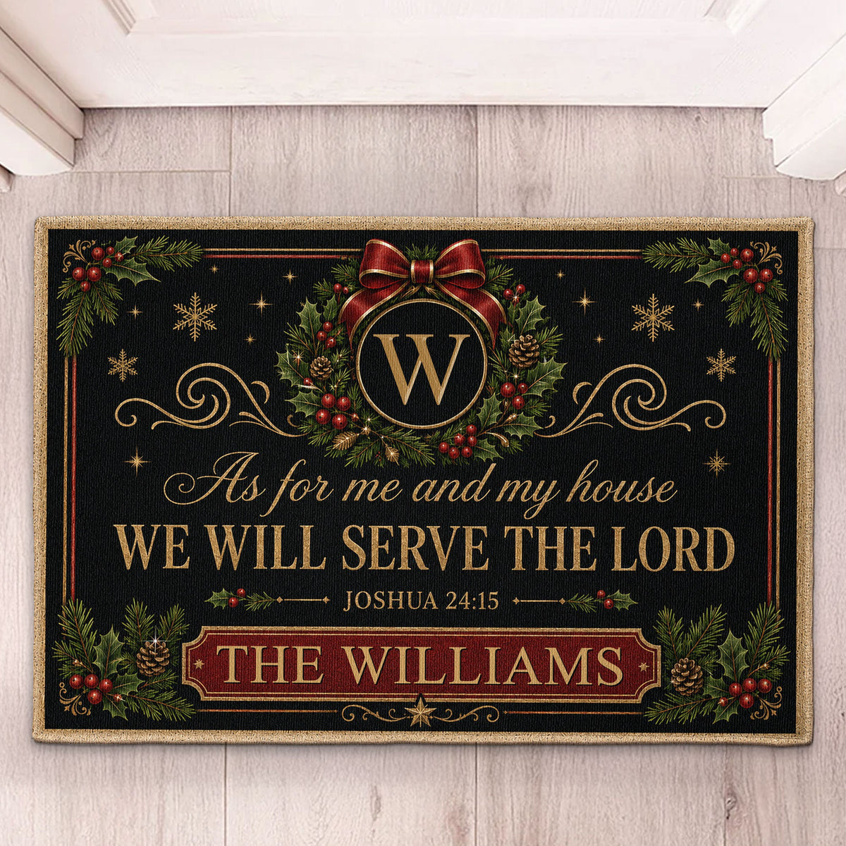 We'll Serve The Lord Christmas Gift For Mom, Dad, Family - Personalized Doormat